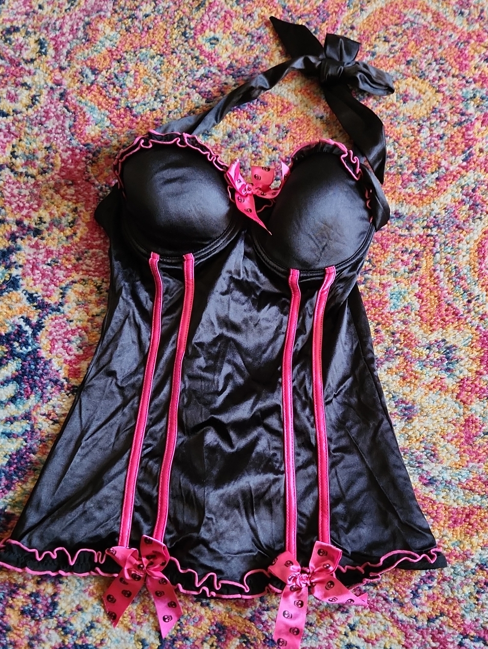 Torrid Size 0 Women’s Black & Hot Pink Satin Halter Chemise